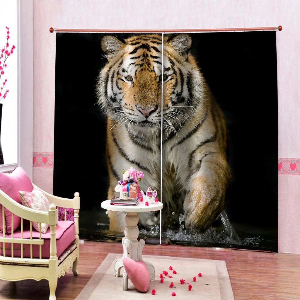 Beautiful Photo Fashion Customized 3D Curtains tiger curtains thickened windshield blackout curtains