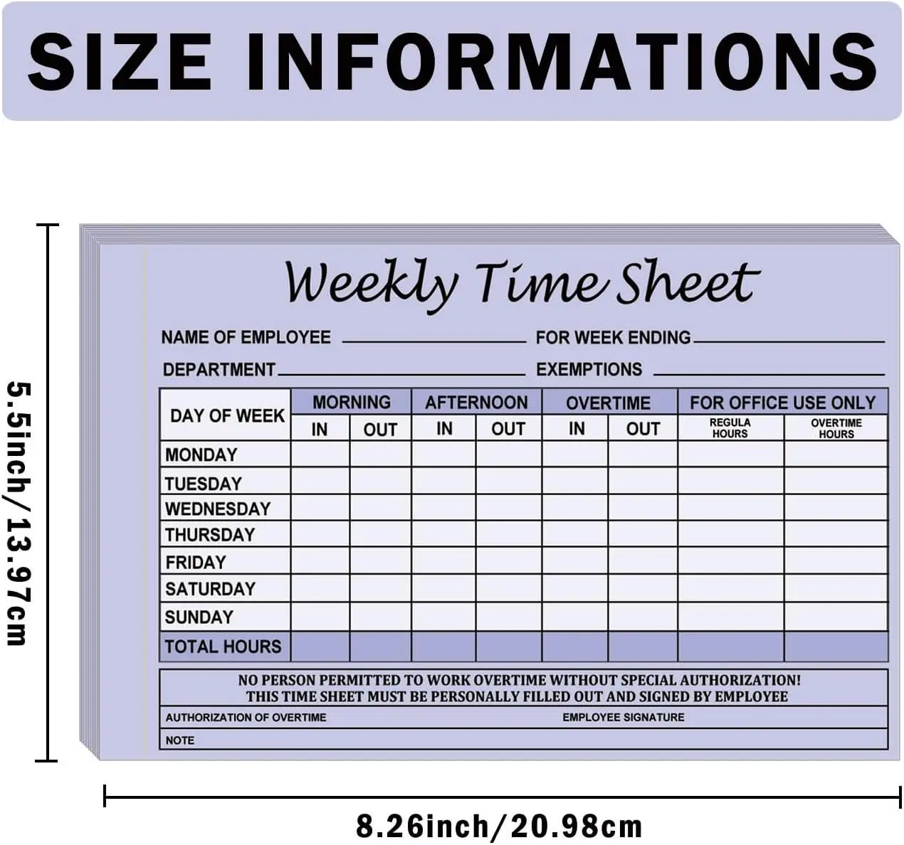 Employee Weekly Time Sheets Weekly Format 2 Part Carbonless 5.5 x 8.26 Inch Daily Time Sheet Log Book Weekly Format 100Pcs