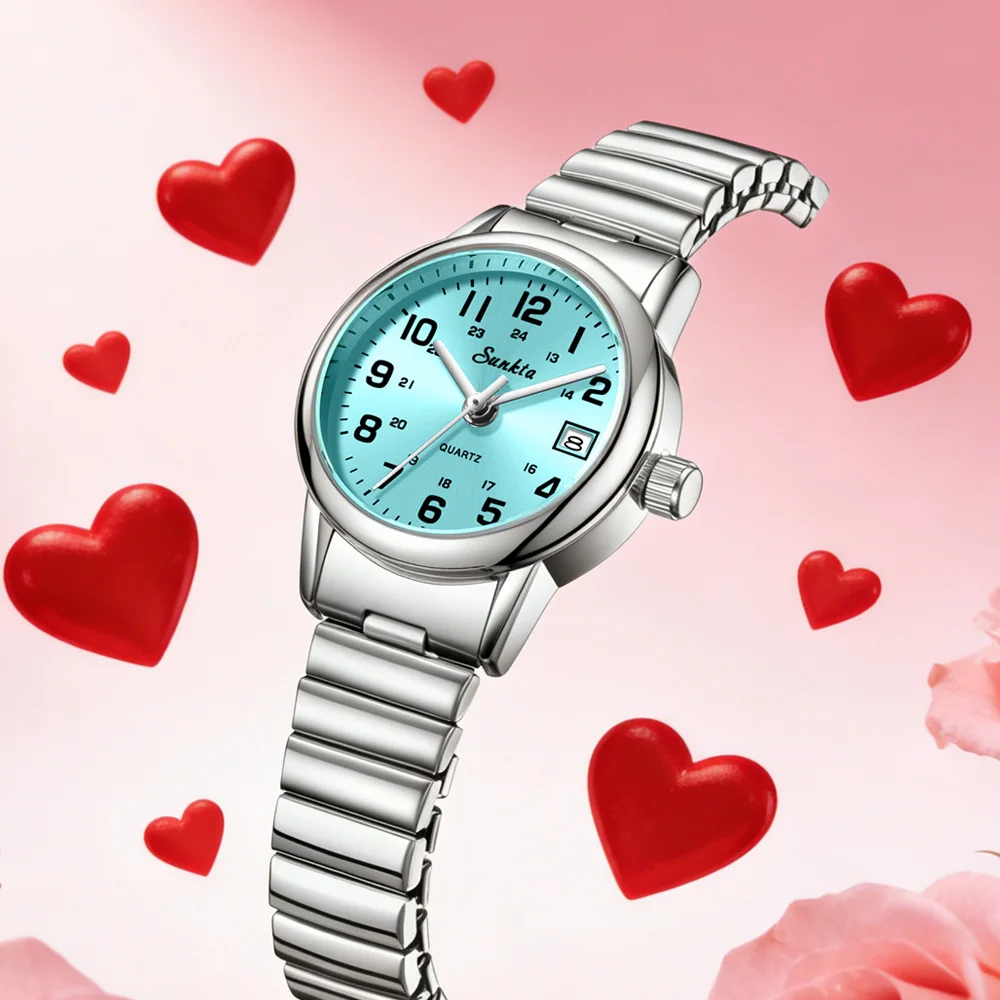 SUNKTA Fashion Personality Style Women Watch Casual Quartz Watch Elastic Elastic Band Classic Scale Wristwatches Lady Watch