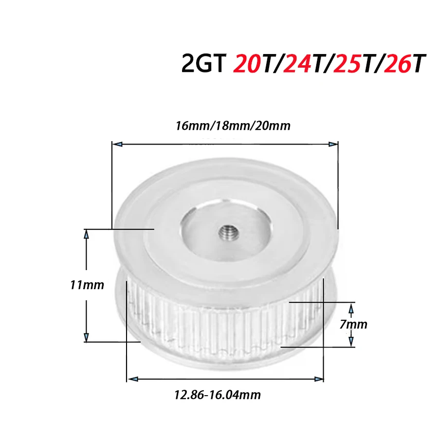 2GT 20T/24T/25/26Teeth AF Type Belt Pulley  3D Printer Parts Synchronous Wheel Aperture 3/4/5/6/6.35~10mm Belt Pulley Width 7mm