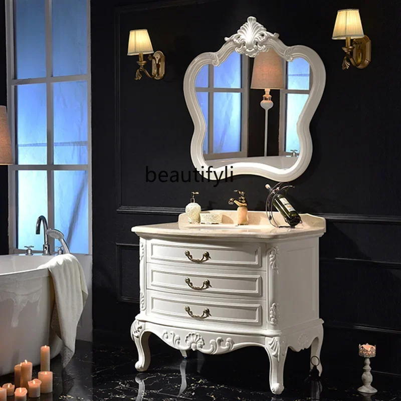 

ls 42European-Style Bathroom Cabinet Arc Small Apartment Bathroom Hand Washing Washbasin Cabinet Combination Solid Wood