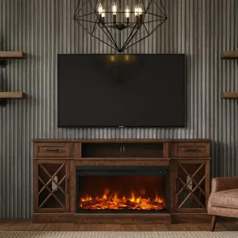 3-Sided Glass Electric Fireplace TV Stand for TVs up to 80