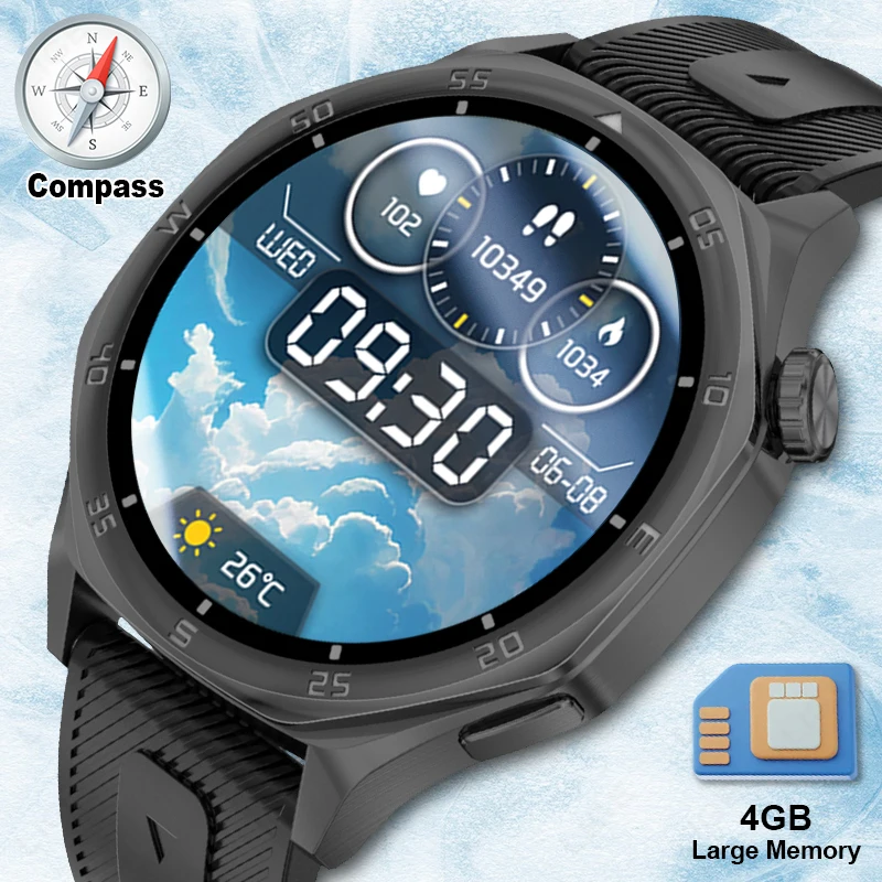 LIGE 2024 New Smart Watch For Android IOS Compass Health Monitoring Sport Smart Bracelet MP3 MP4 Video TWS SmartWatch 4GB Memory