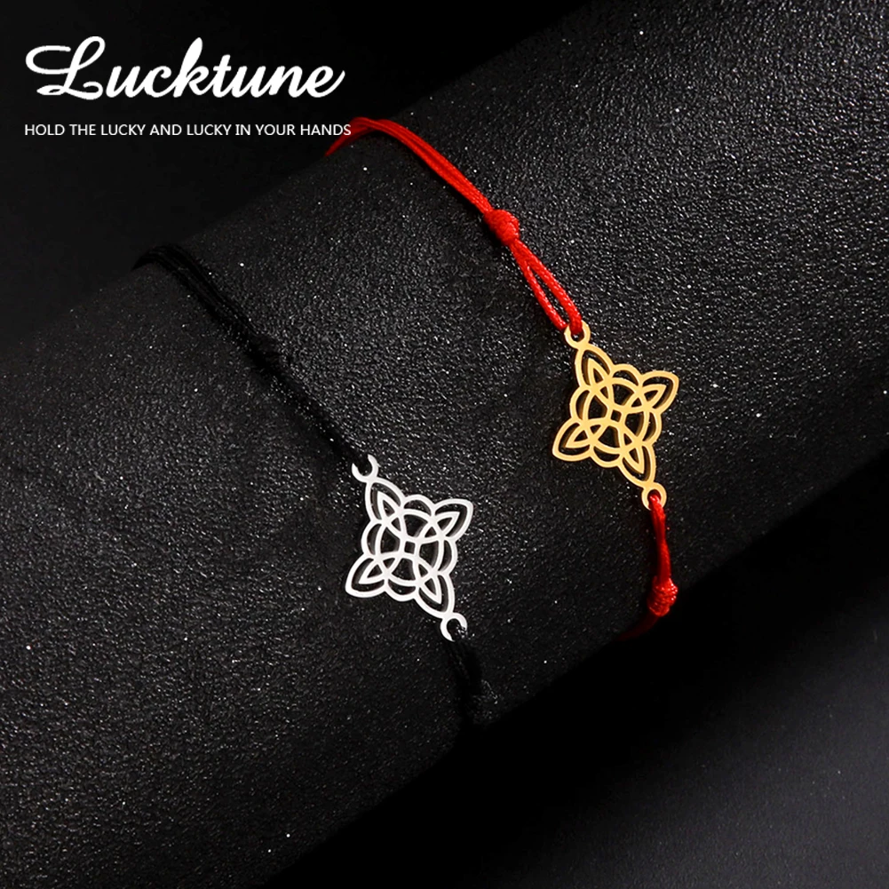 Lucktune Witch Knot Cord Bracelet Stainless Steel Celtics Knot Witch Amulet Charms Bracelet for Women Men Vintage Jewelry Gift