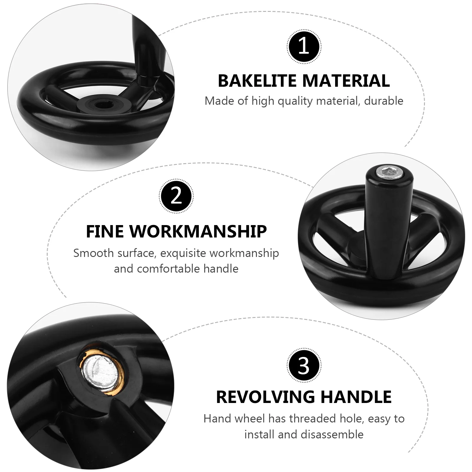 Round Hand Wheel Hand Crank Revolving Handle Wheel with Handle Disassemble Bakelite Hand Wheel 3 Spoke Crank Handle Wheel for