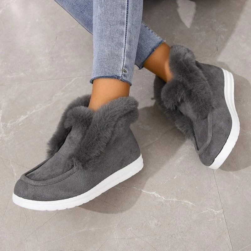 Wool Snow Boots Women Suede Flat Fur Winter Shoes Ladies High Top Khaki Woolen Warm Ankle Boots Designer botas femininas