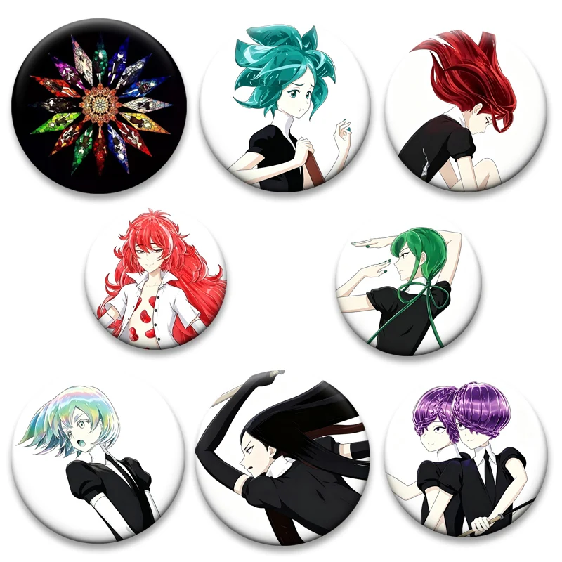 Anime Land of The Lustrous Brooches Round Cartoon Badge Phos,Cinnabar,Diamond,Bort,Antarcticite Pins Jewelry Gifts Accessories