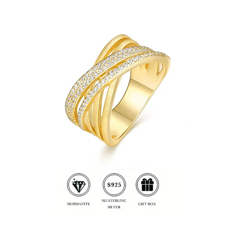 

Stackable Criss Cross Moissanite Ring, 14K Gold Plated S925 Silver Multi Band Ring, Versatile Fashion Ring for Any Occasion