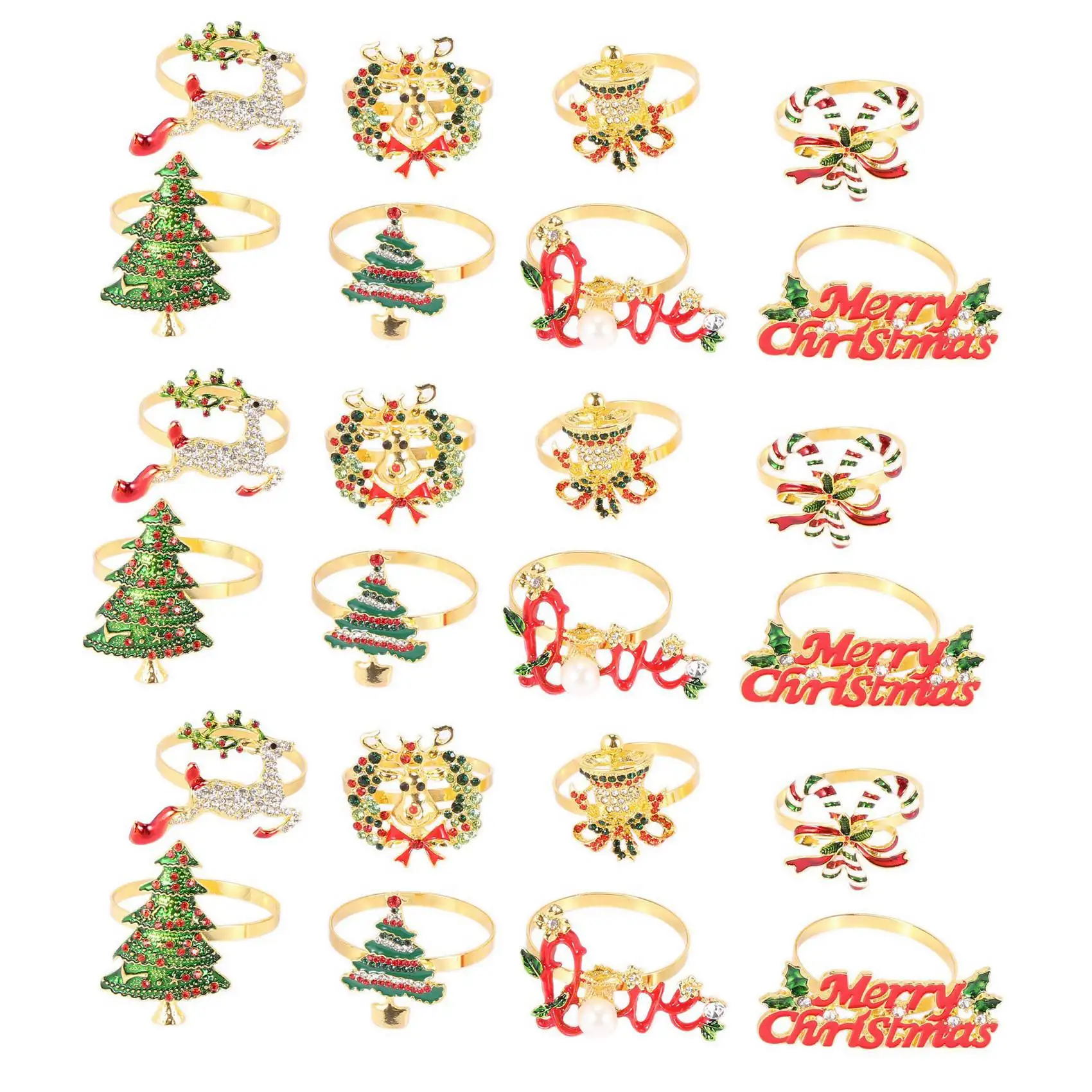 AS94-24X Portatovaglioli natalizi Portatovaglioli Anelli per le vacanze Decorazione della tavola di Natale Fibbia per tovaglioli alce