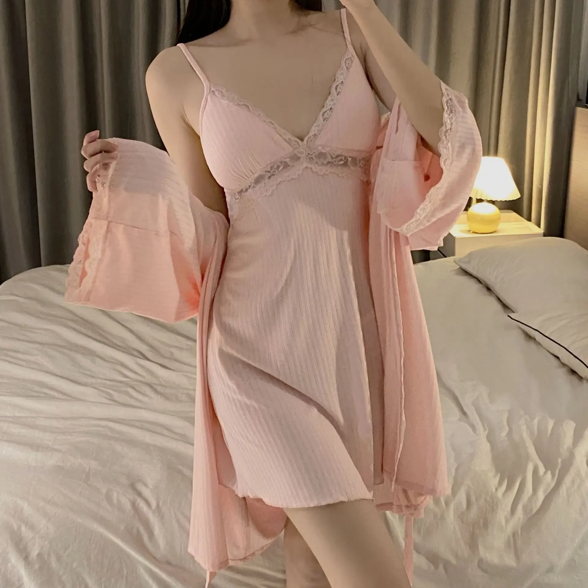 

Сексуальный свадебный халат, комплект, женский халат, сорочка с v-образным вырезом, ночная рубашка, летняя кружевная одежда для сна, элегантная ночная рубашка из модала