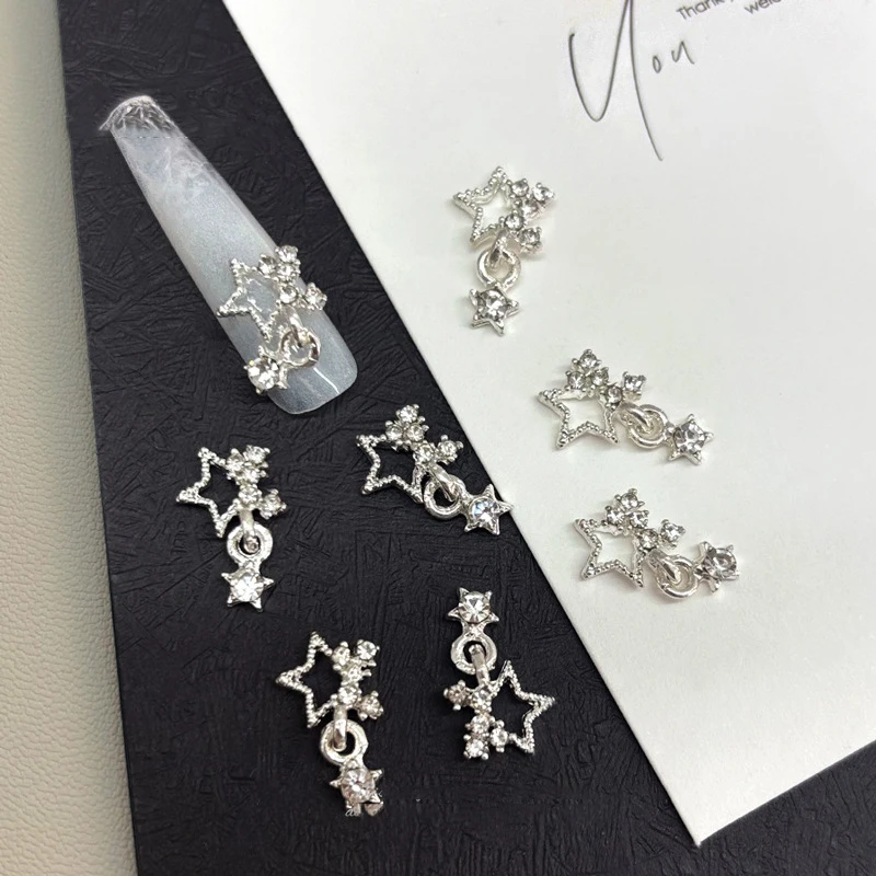 5 pezzi scava fuori ciondolo pentagramma decorazione per unghie stella in lega oro/argento indossabile accessorio per trapano per unghie materiale per gioielli per nail art