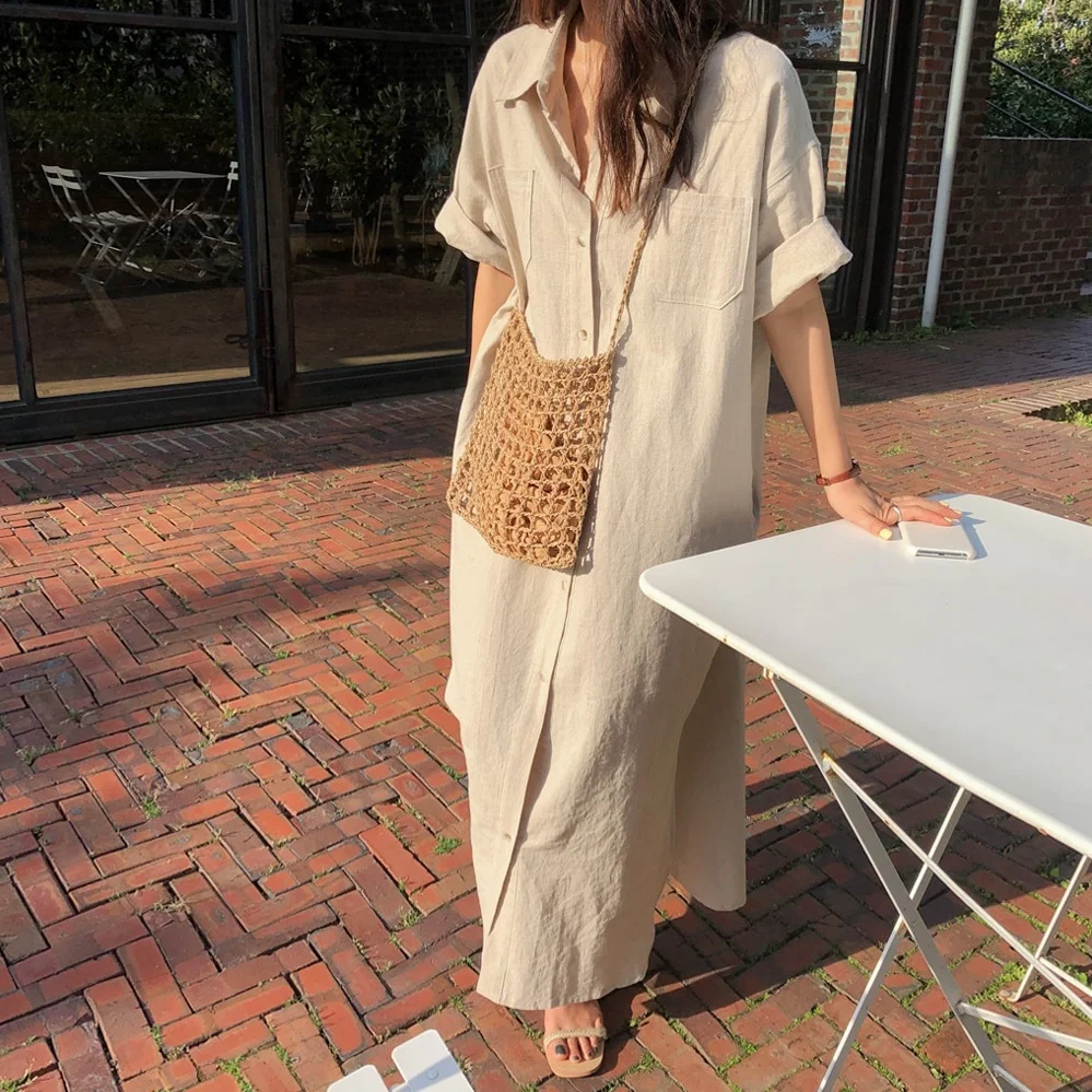 Laid-back Style Loose Fit Pure Color Versatile Shirt Dress Simple Korean Fashion Spring Autumn Winter Women's Clothing