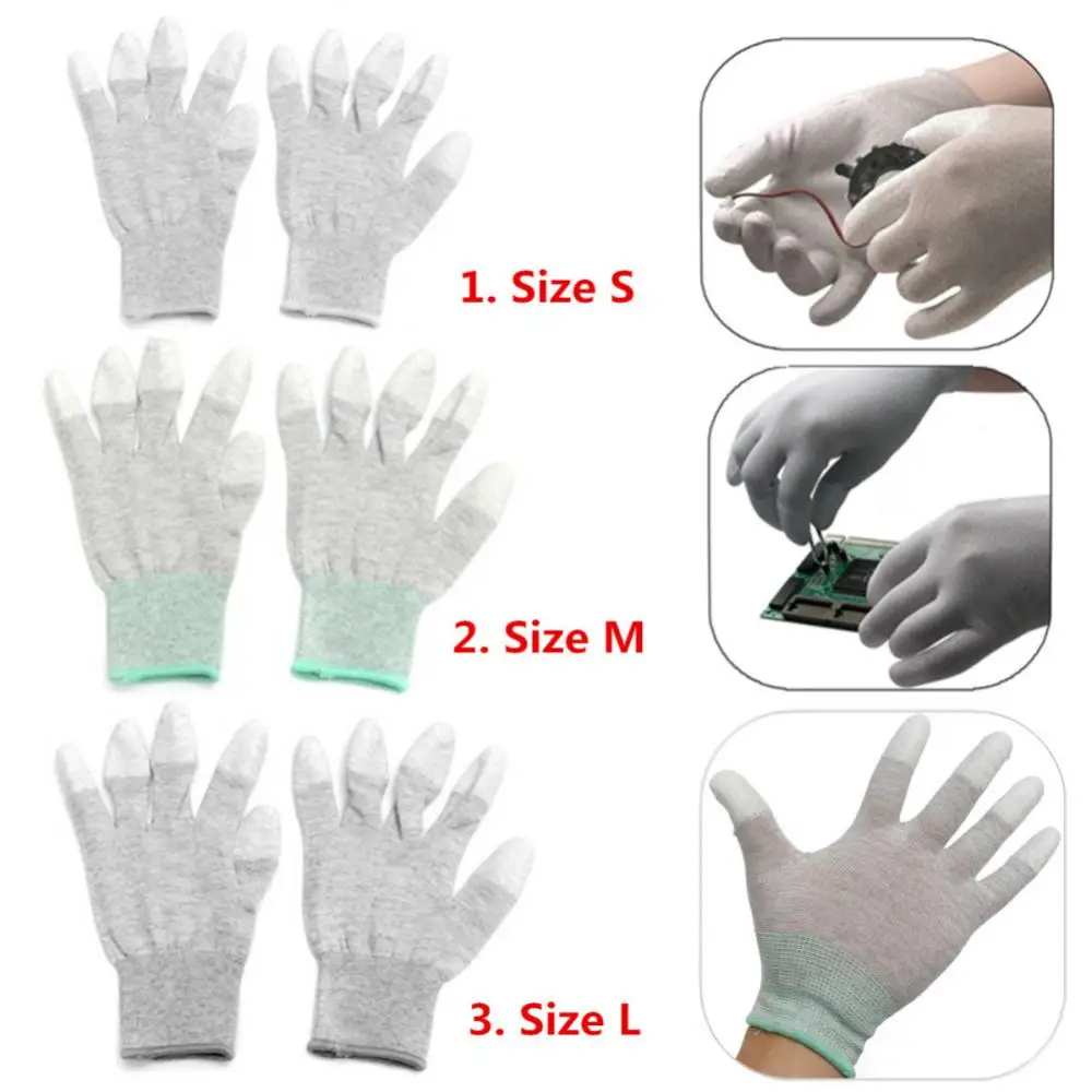 1/2PCS Carbon Fiber Gloves Anti-static Finger Dipping Anti-skid Wear-resistant Labor Protection Electronic Work Industrial