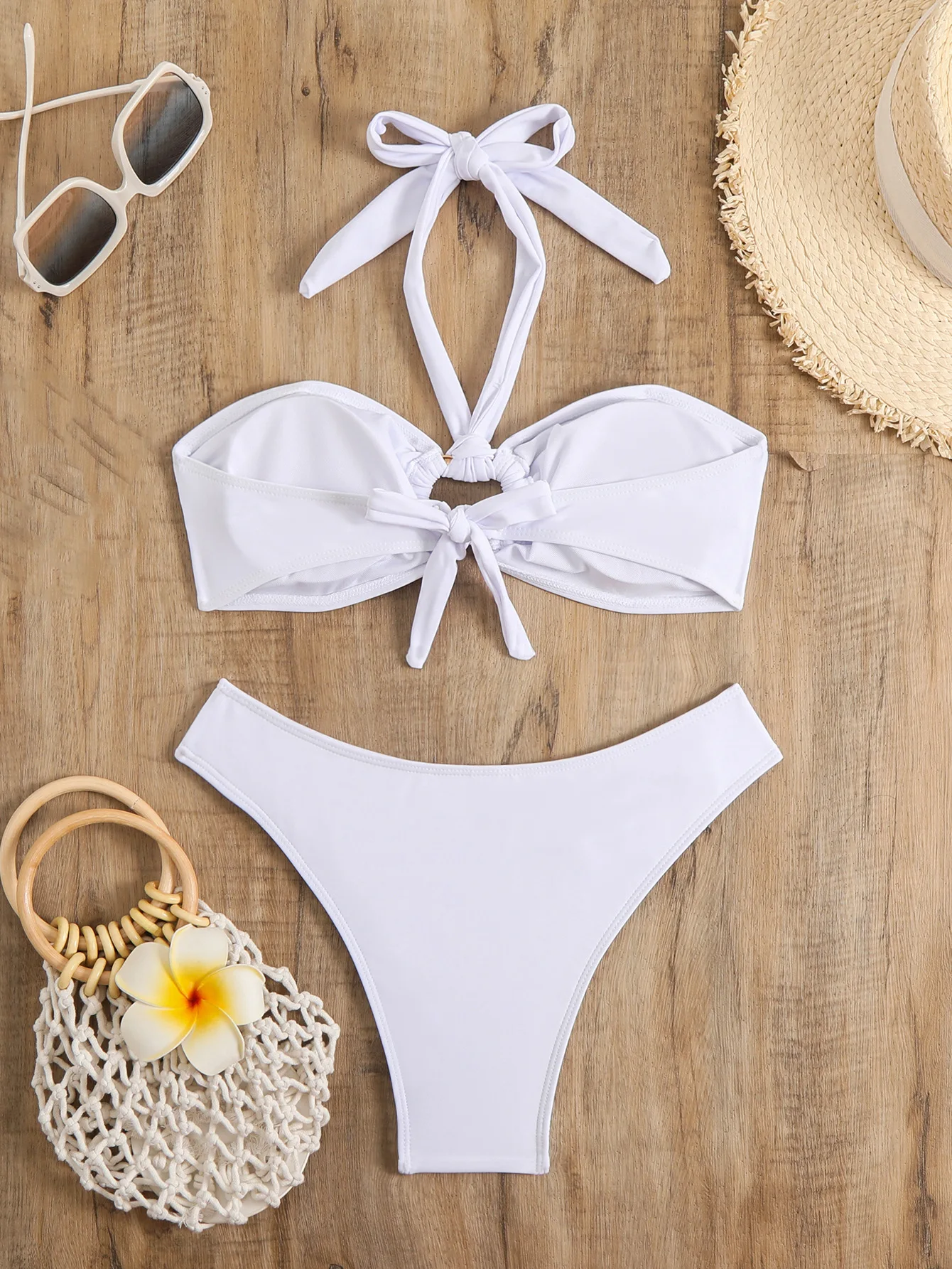 Sexy Bandeau Push Up Bikini Swimwear Women Halter Bandage 2Piece Swimsuit Ring Linked Beach Bathing Suit Biquini Maillot De Bain