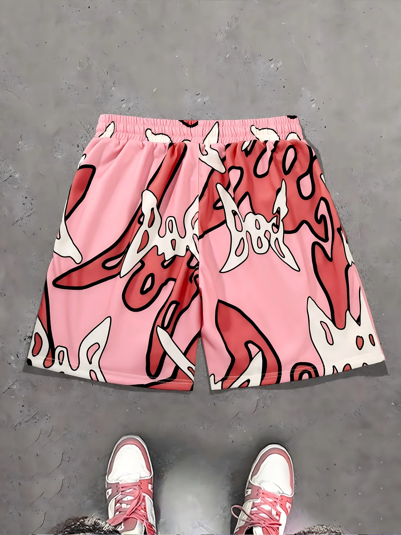 Sommer-Strandshorts für Herren, schnell trocknend, lindgrüner, abstrakter Camouflage-Grafikdruck, lässige Boardshorts mit Kordelzug und Taschen – Detail 6