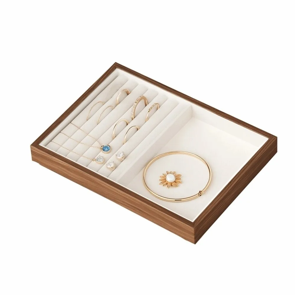 28 Grids Wood Rings Tray Velvet Exquisite Ring Earring Holder Jewlery Organizer Necklace Case Jewelry Display Tray Home