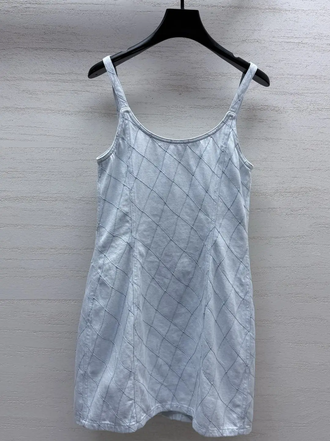 Blue Argyle Button Spaghetti Strap Tank Dress Women