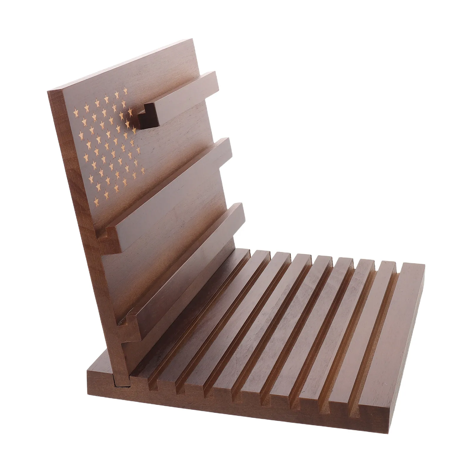 Military Challenge Coin Display Stand Wooden Medal Holder Rack Light Brown Deepened Anti-Slip Grooves Coin Display Holder