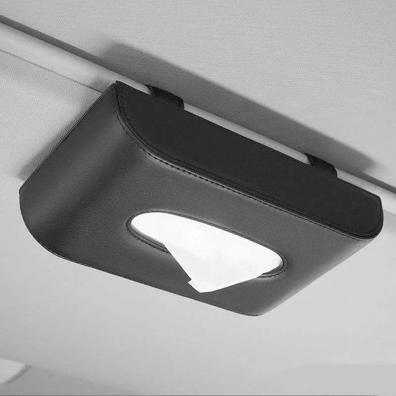 Uniwersalny uchwyt na chusteczki samochodowe do mocowania na osłonie przeciwsłonecznej i konsoli.