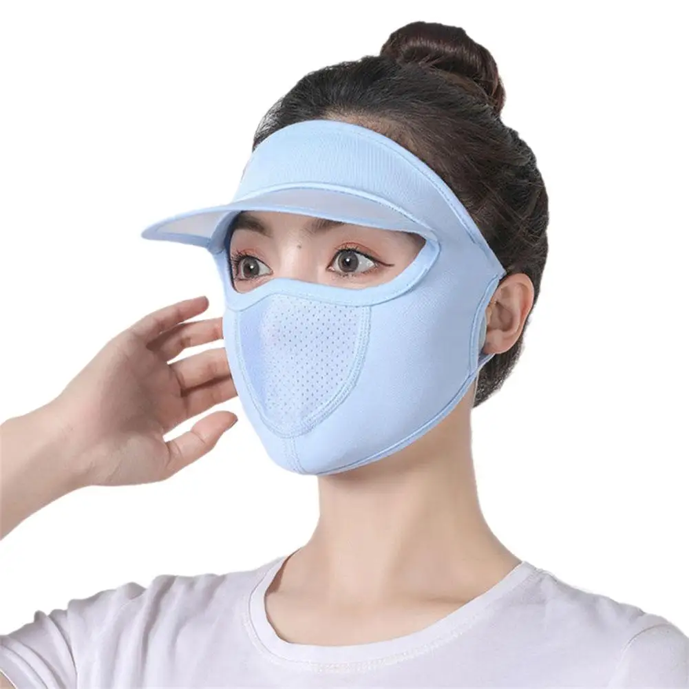 Summer Sun Hat With Mesh Breathable Ice Silk Mask Outdoor Worker Anti-UV Full Face Cover Sunscreen Sunshade Cycling Cap