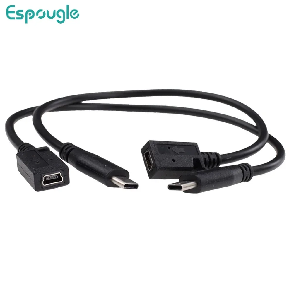 100pcs Black Type C USB Male to 5pin Mini USB Female Charging Data Sync Cable Adapter Cord