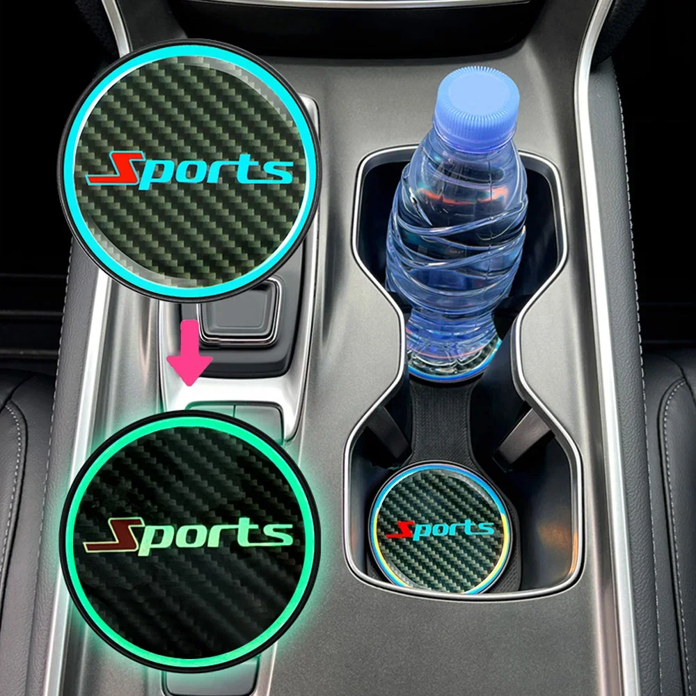 2Pcs Car Cup Holder Light Mat Pad Drink Coaster Luminous Anti Slip Cup Mat Decoration Universal Car Interior Accessories