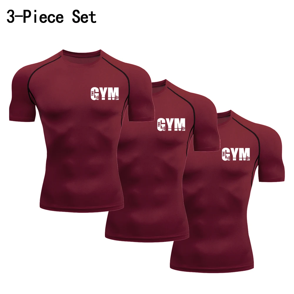 

Barbell Fitness Print 3-Pack Compression Training T-shirts for Men Quick Dry Workout Gym Fitness Running Tops Casual Streetwear