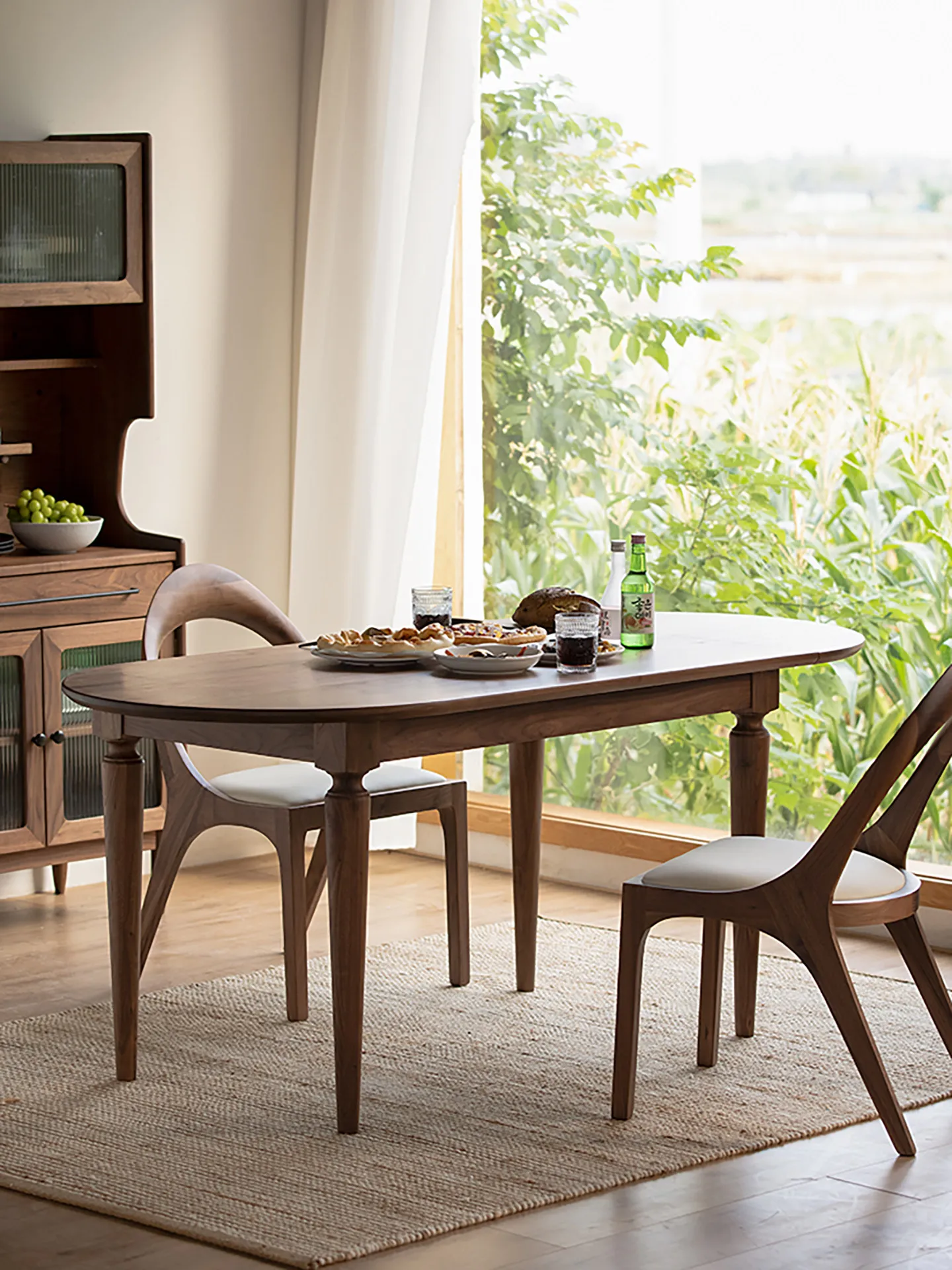 

ZML semi-round dining table, all solid wood foldable table, small household retractable dining table