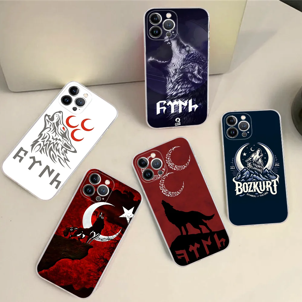 T-Turkish Language Bozkurt Gray Wolf Phone Case for iPhone 16 15 8 7 6 6S Plus X SE XR XS 14 11 12 13 Mini Pro Max Mobile Case