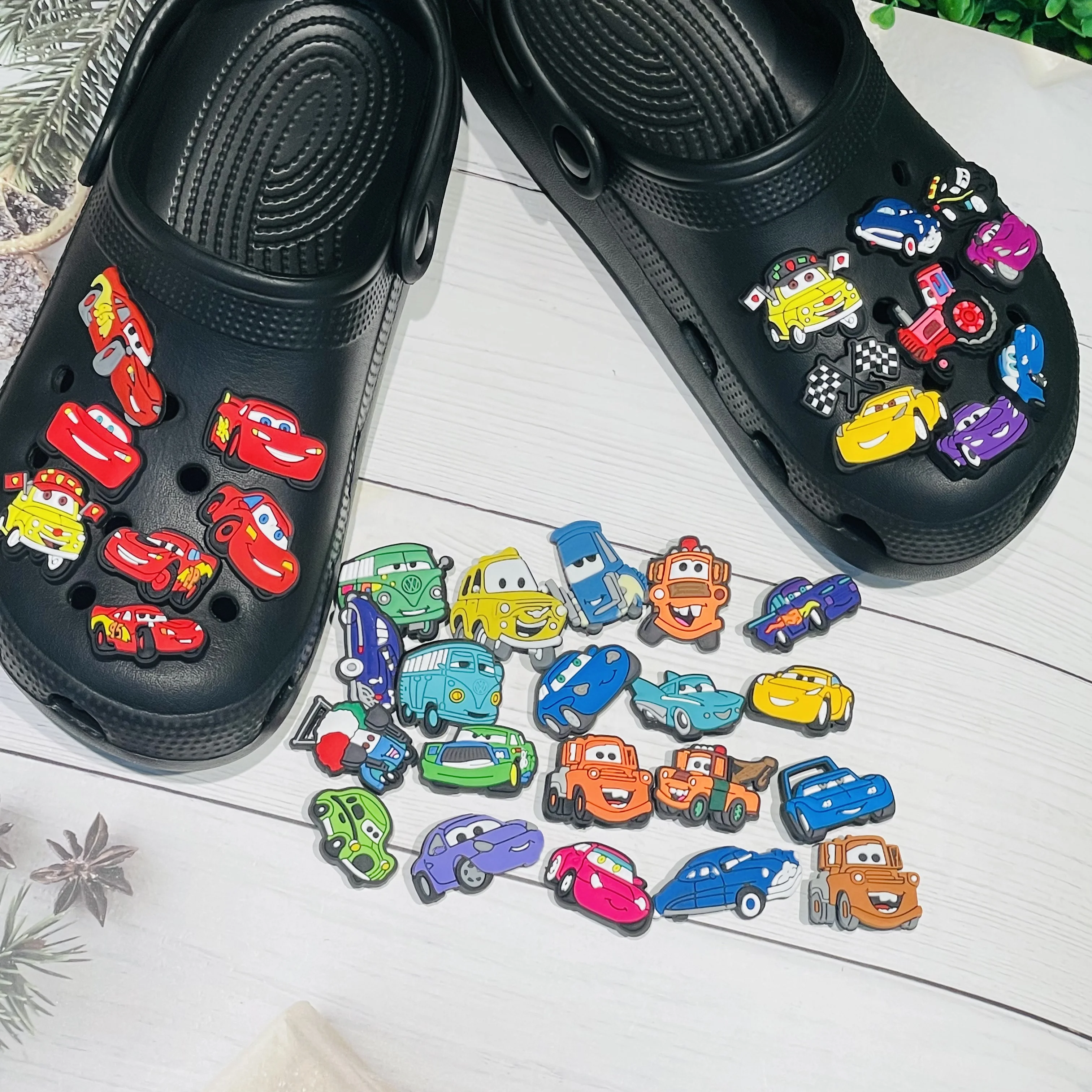 

36PCS Miniso Cartoon Disney Cars PVC Garden Shoe Charms For Clogs Pins Sandals Shoes Accessories Decoration Kid Party Gift