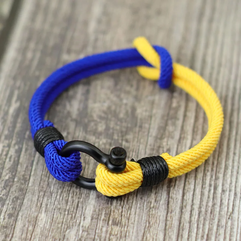 Concentric Knot Men Bracelet Blue Yellow Braclet Detachable Stainless Steel Horseshoe Clasp Ukrainian Flag Color Braslet Homme view 3