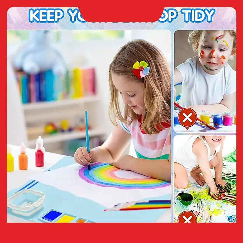 

A32HOT-Silicone Painting Mat Kit, 20X16inch Silicone Art Mat With Detachable Cup, Silicone Mats For Crafts Blue Easy Install