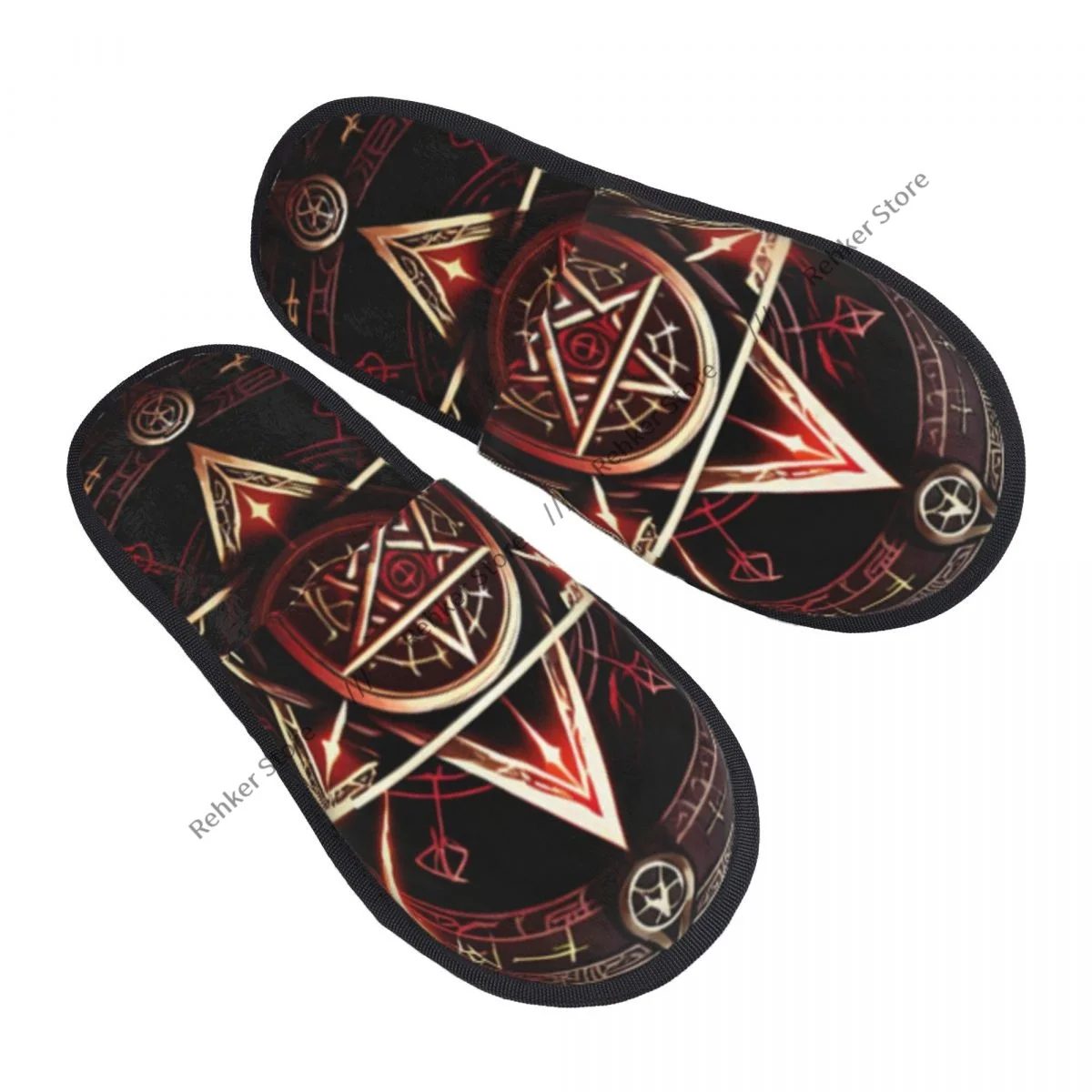 Pantoufles d'intérieur à motifs pentagramme magique, pantoufles en fourrure, chaussures d'hiver pour la maison, pantoufles plates à bout fermé, tongs