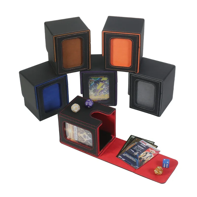 PU Leather Trading Card Deck Box Window Display Storage Case for MTG YuGiOh Game Cards TCG Box with Divider High Quality view 5