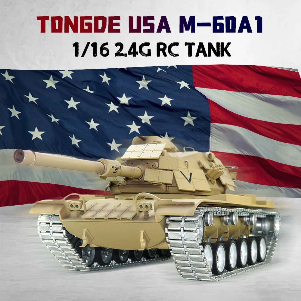 Tongde 1/16 ERA USA M60A1 RC Tank 2.4Ghz Remote Control with loud speaker lights Tank Armored Vehicle Model Adult Children's Toy