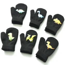 1-3Y Children Winter Thicken Plush Warm Gloves For Boy Girl Kid New Dinosaur Solid Knitted Mittens Outdoor Cycling Skiing Gloves
