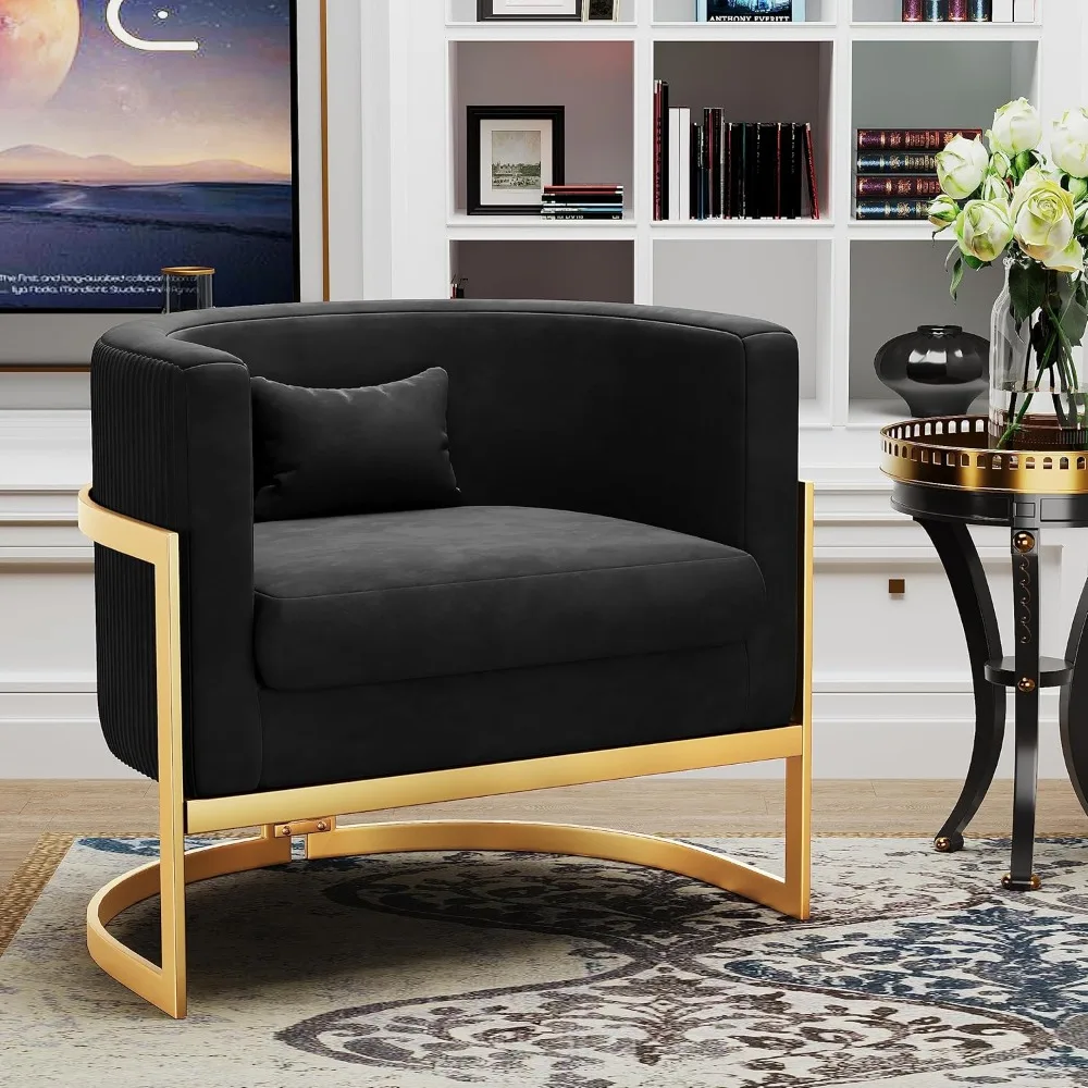 Velvet Accent Chair Gold Modern Barrel Chair Upholstered Arm Chairs for Bedroom Living Room Sofa Chair Club Chairs