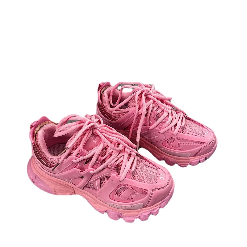 Lovely Pink Chunky Sneakers Women 2022 New Thick Sole Girls Sport Shoes Bright Green Fashion Casual Dad Shoes Female Footwear