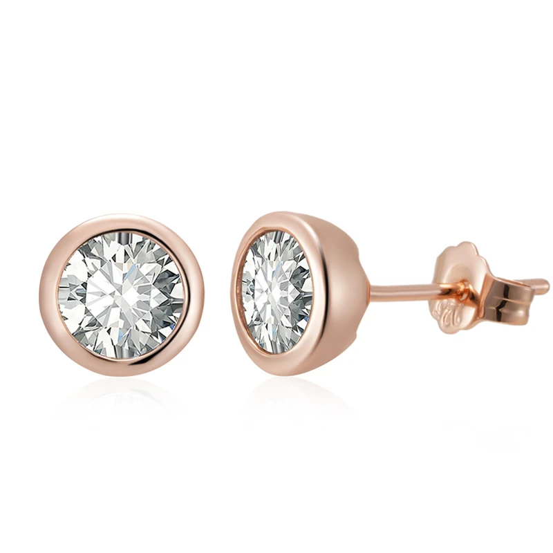 Kinel Fashion Natural Zircon Stud Earrings For Women Simple 585 Rose Gold Color Round Earrings High Quality Daily Fine Jewelry