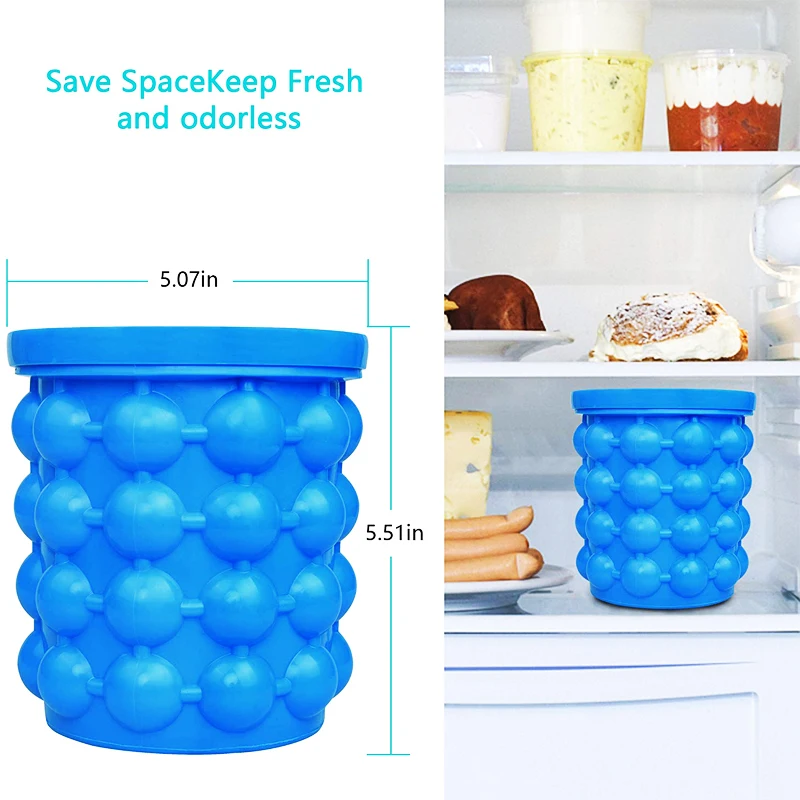 F2 Portable 2 in 1 Large Silicone Ice Bucket Mold with Lid Space Saving Ice Cube Create Maker Tools for Kitchen Party Barware