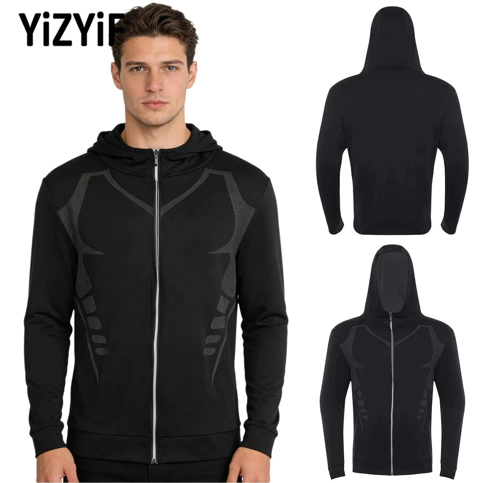 Men's Fitness Sweatshirt Thin Fleece-lined Hooded Sweatshirt Outdoor Camping Hiking Running Clothing Long Sleeve Zipper Hoodie