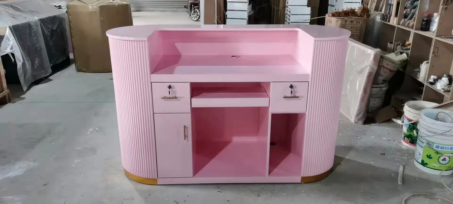 2026 2022 Latest Modern Pink&Gold Reception Desk for Retail Store Reception Desks for Salons Commercial Front Desk