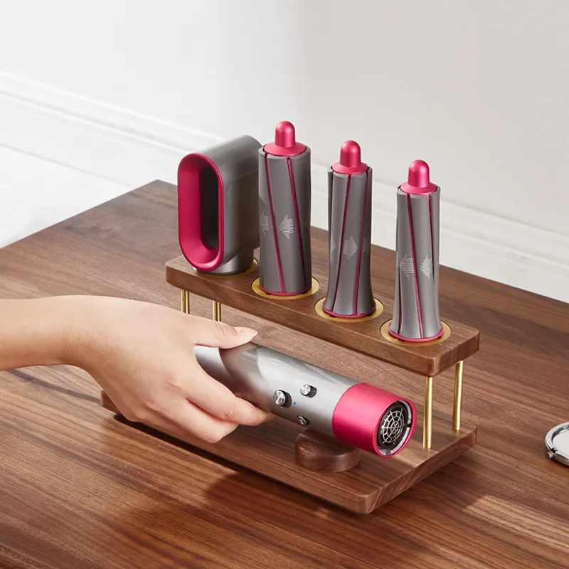 2-Tier Walnut Wood Hair Styler Storage Stand Desktop Organizer Holder for Airwrap & Similar Curling Iron Attachments