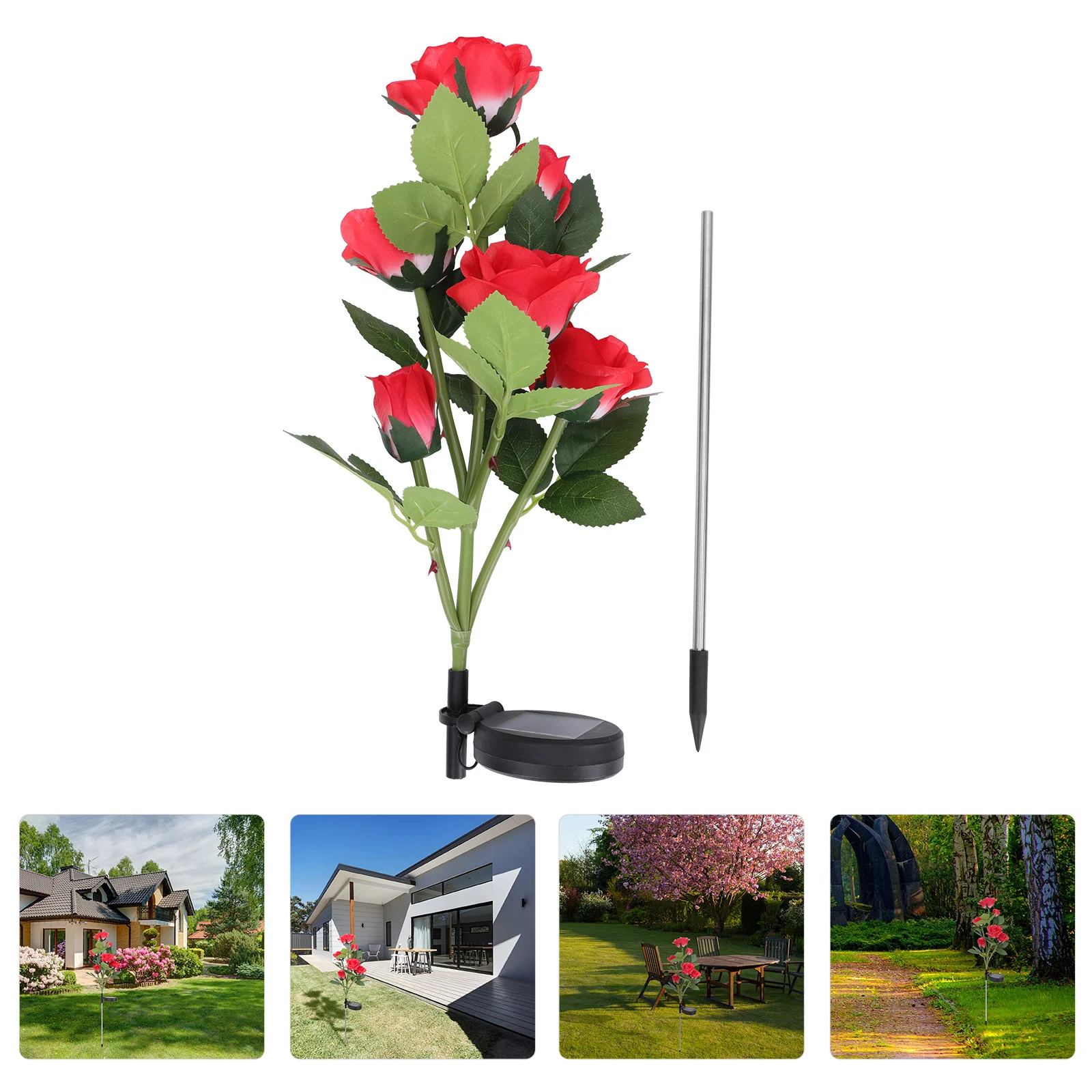 

1pc Rose Flower Light Solar Powered Outdoor Led Lamp For Garden Yard Lawn Decorative Lighting Ground Insert Adornment
