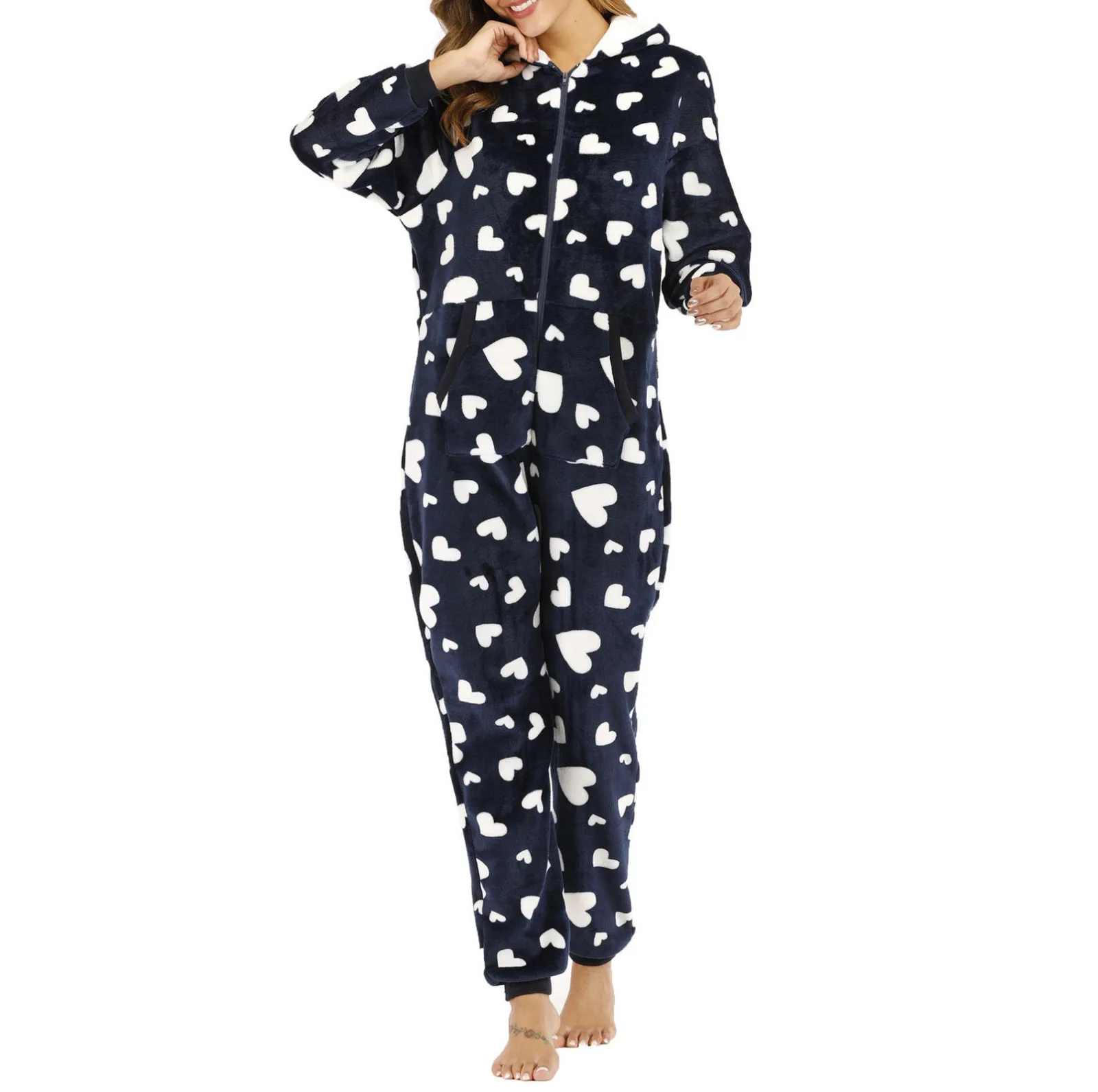 Warm Onesies Jumpsuit Pajama Casual Soft Sleepwear Hooded Nightwear Comfortable Women Flannel Homewear 2024 Home Outfit Wear