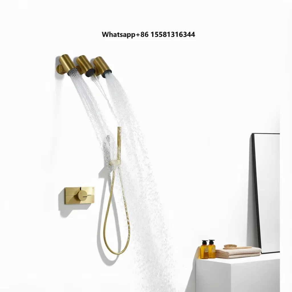 Brass Digital Display Embedded Wall Hidden Shower Fixture Creative Waterfall Rain Shower Set