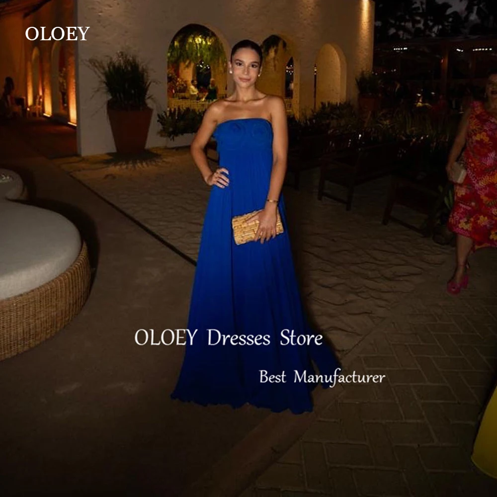 

OLOEY Simple A Line Royal Blue Evening Dresses Strapless Straight Pregnant Women Formal Party Dress Prom Gowns