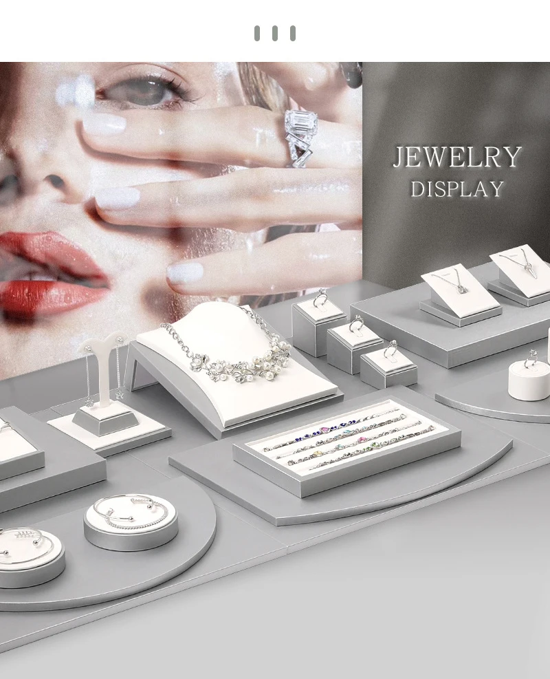 White PU Leather Bust Jewelry Display Stand Holder Bracelet Earring Necklace Ring Jade Counter Pendant Neck Model Organizer Rack
