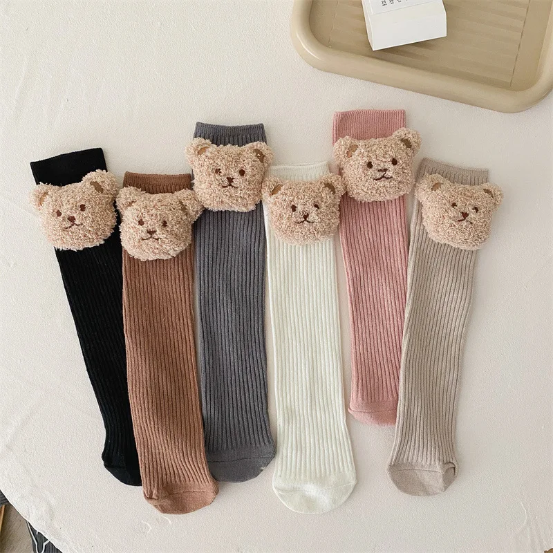 Chaussettes longues en coton doux pour enfants, chaussettes pour tout-petits, vêtements d\'hiver pour bébés filles et garçons, hauteur genou, ours