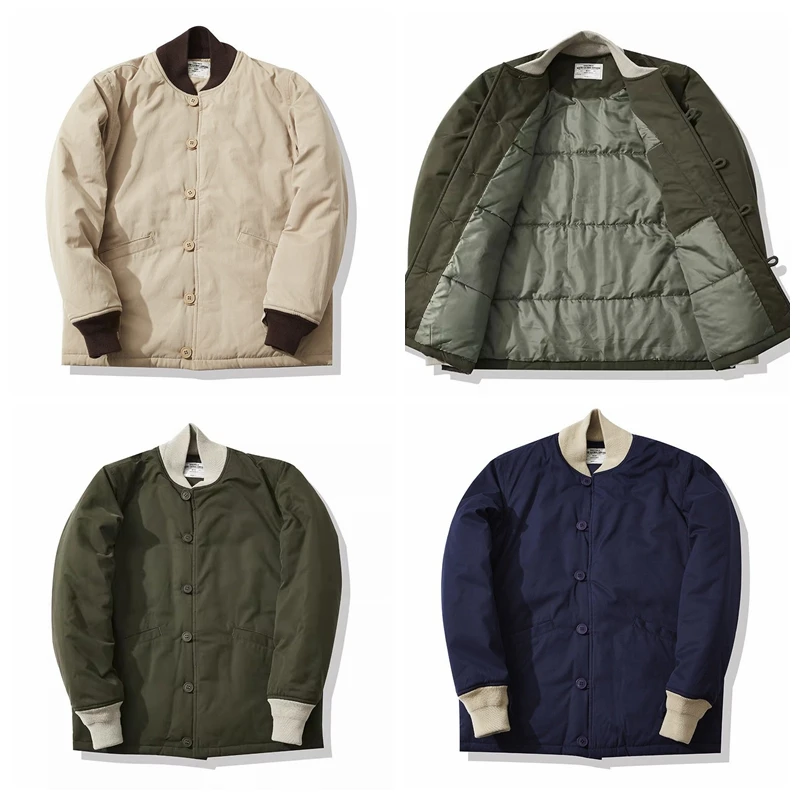

Винтажная хлопковая куртка с бейсбольным воротником для мужчин: повседневный городской стиль, утепленная подкладка, универсальная хлопковая куртка для молодежи